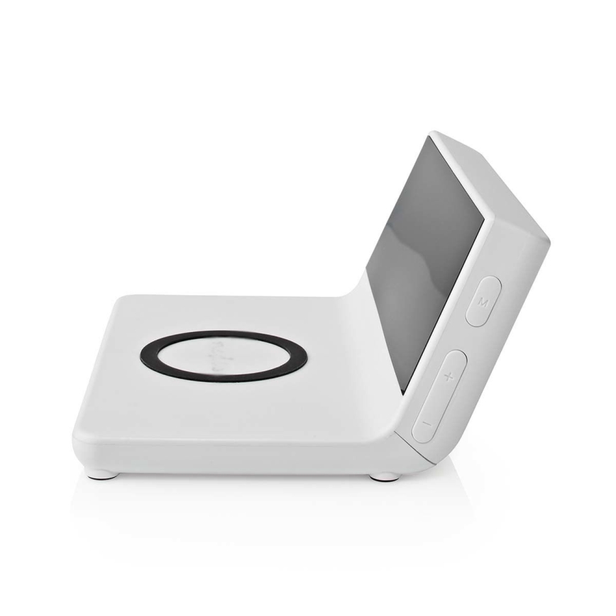 Wecker mit LCD-Display und kabellosem Ladegerät 15W/5V + 1xCR2032 weiß