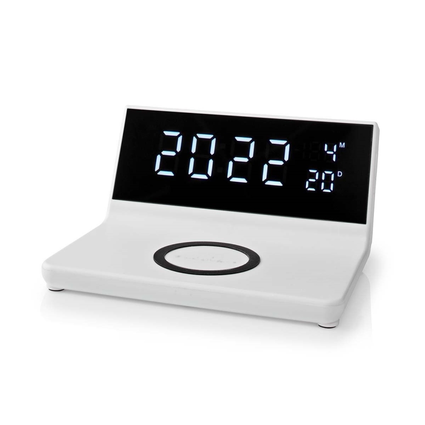 Wecker mit LCD-Display und kabellosem Ladegerät 15W/5V + 1xCR2032 weiß