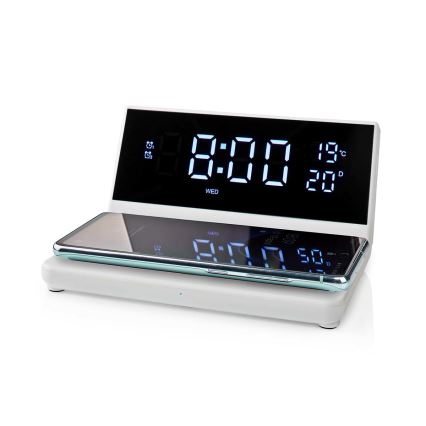 Wecker mit LCD-Display und kabellosem Ladegerät 15W/5V + 1xCR2032 weiß