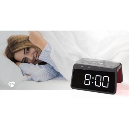 Wecker mit LCD-Display und kabellosem Ladegerät 15W/5V 1xCR2032 schwarz