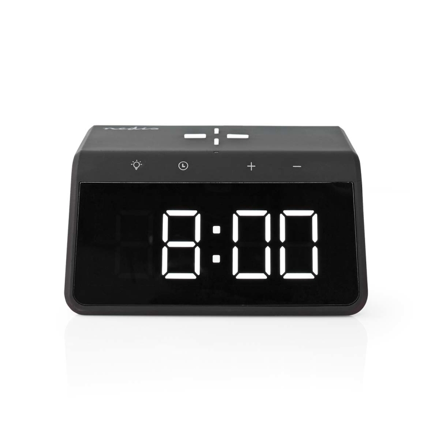 Wecker mit LCD-Display und kabellosem Ladegerät 15W/5V 1xCR2032 schwarz