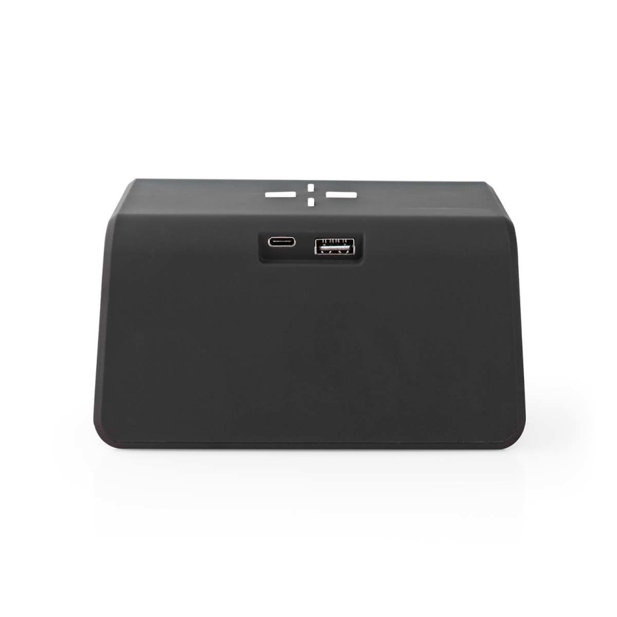 Wecker mit LCD-Display und kabellosem Ladegerät 15W/5V 1xCR2032 schwarz