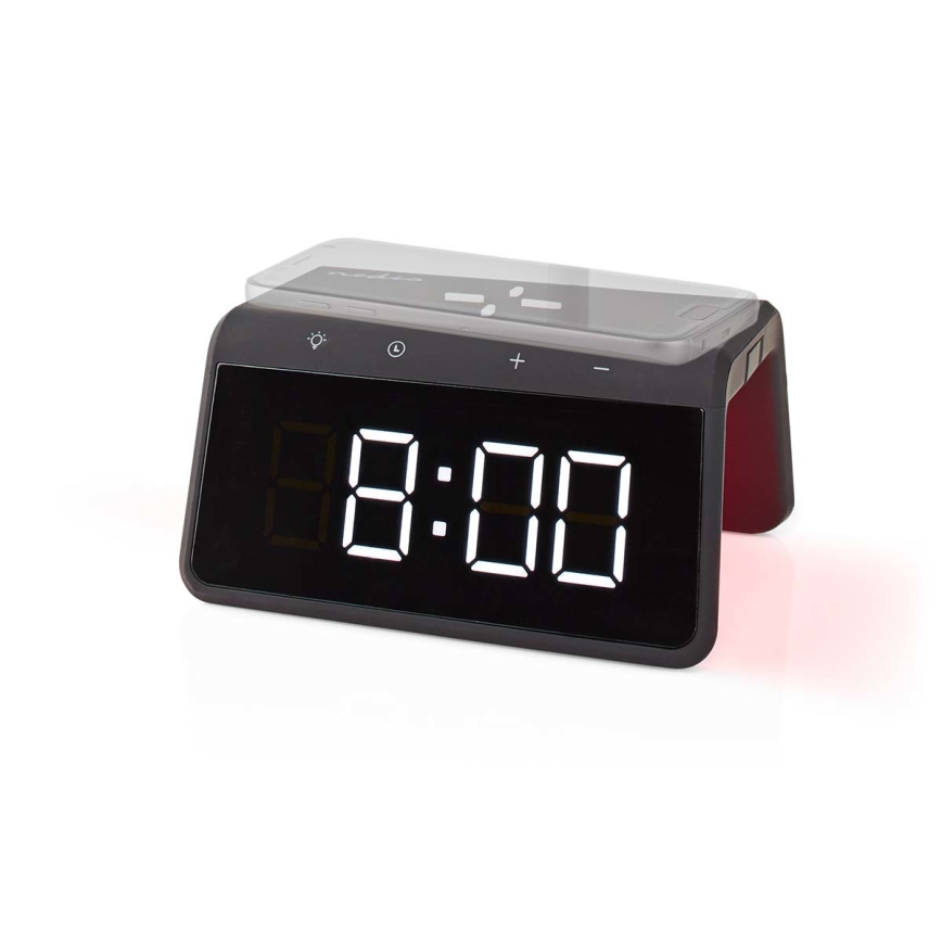 Wecker mit LCD-Display und kabellosem Ladegerät 15W/5V 1xCR2032 schwarz