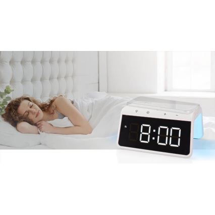 Wecker mit LCD-Anzeige und kabellosem Ladegerät 15W/230V 1x CR2032 weiß