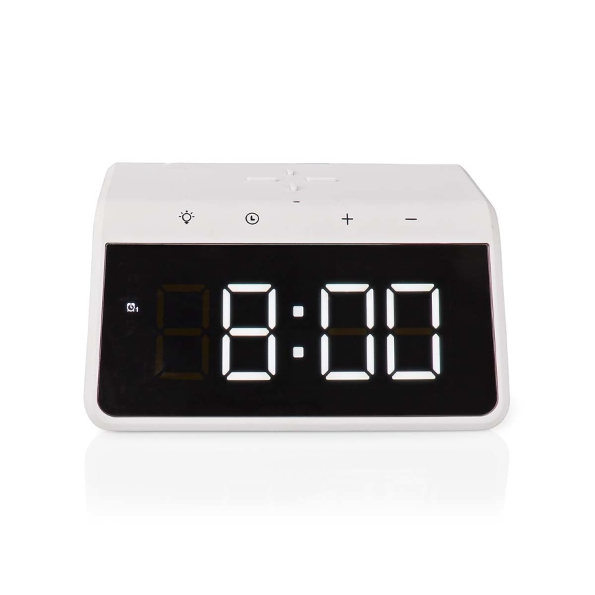 Wecker mit LCD-Anzeige und kabellosem Ladegerät 15W/230V 1x CR2032 weiß