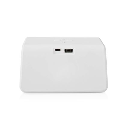 Wecker mit LCD-Anzeige und kabellosem Ladegerät 15W/230V 1x CR2032 weiß