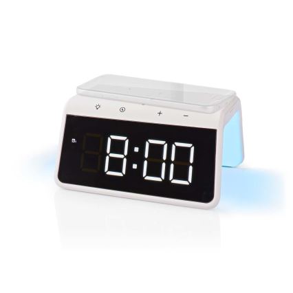 Wecker mit LCD-Anzeige und kabellosem Ladegerät 15W/230V 1x CR2032 weiß
