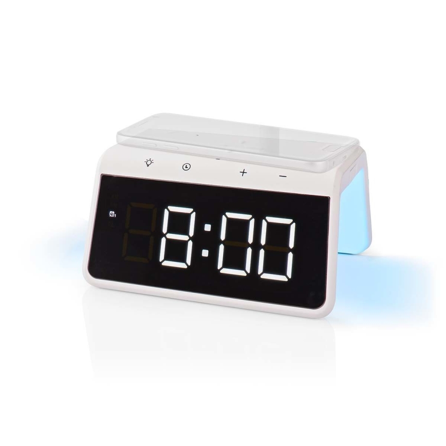 Wecker mit LCD-Anzeige und kabellosem Ladegerät 15W/230V 1x CR2032 weiß