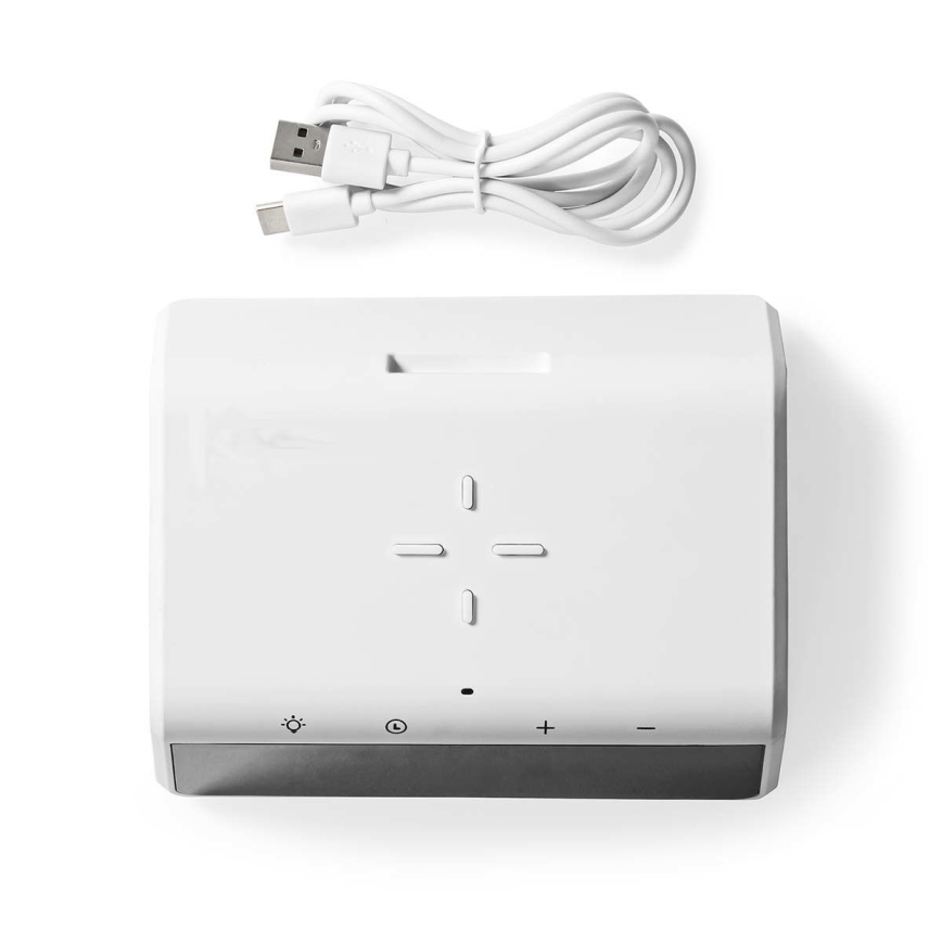 Wecker mit LCD-Anzeige und kabellosem Ladegerät 15W/230V 1x CR2032 weiß