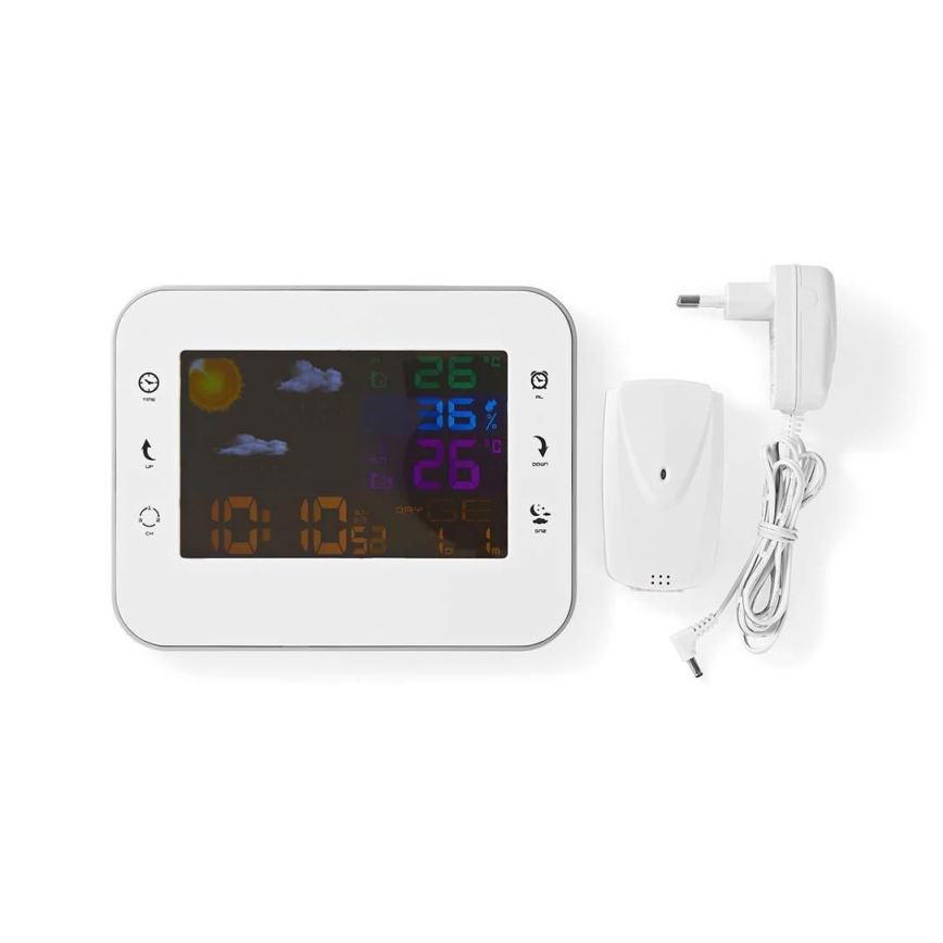 Wetterstation mit Farb-LCD-Anzeige 230V/3xAAA + 2xAA weiß