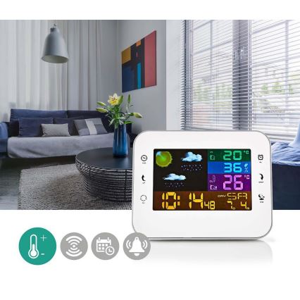 Wetterstation mit Farb-LCD-Anzeige 230V/3xAAA + 2xAA weiß