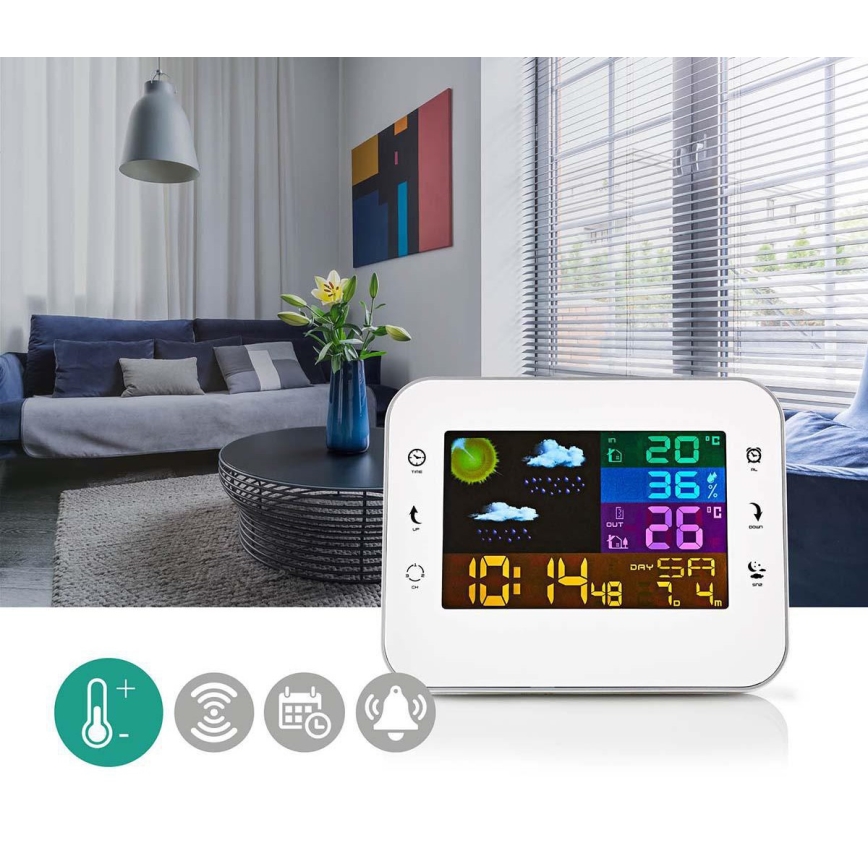 Wetterstation mit Farb-LCD-Anzeige 230V/3xAAA + 2xAA weiß