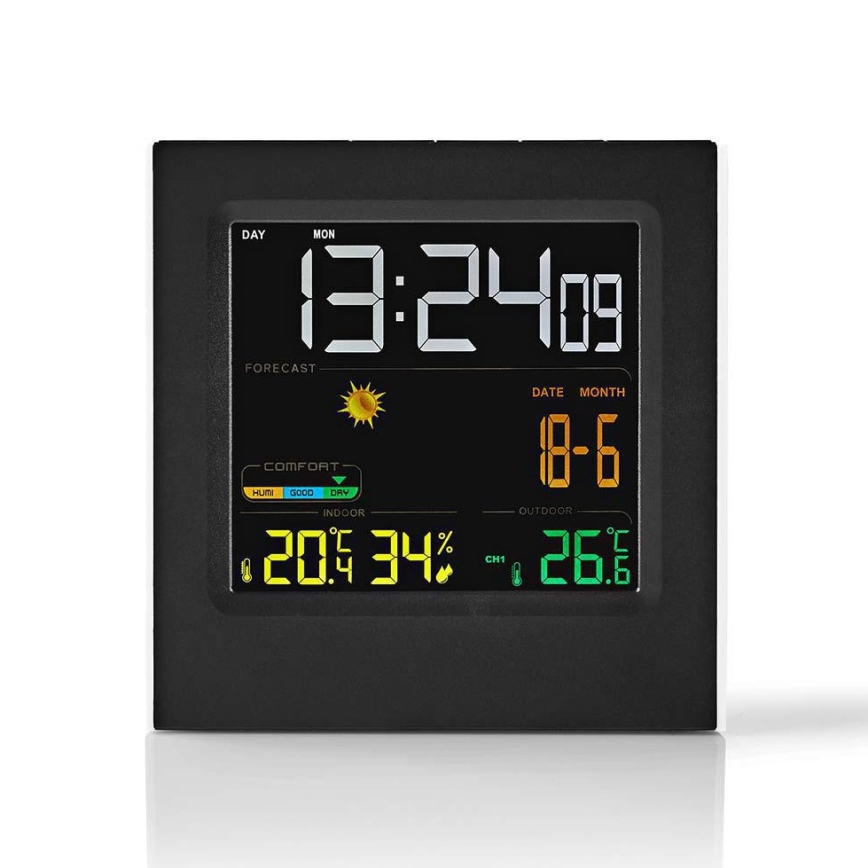 Wetterstation mit Farb-LCD-Anzeige 230V/3xAAA + 2xAA schwarz