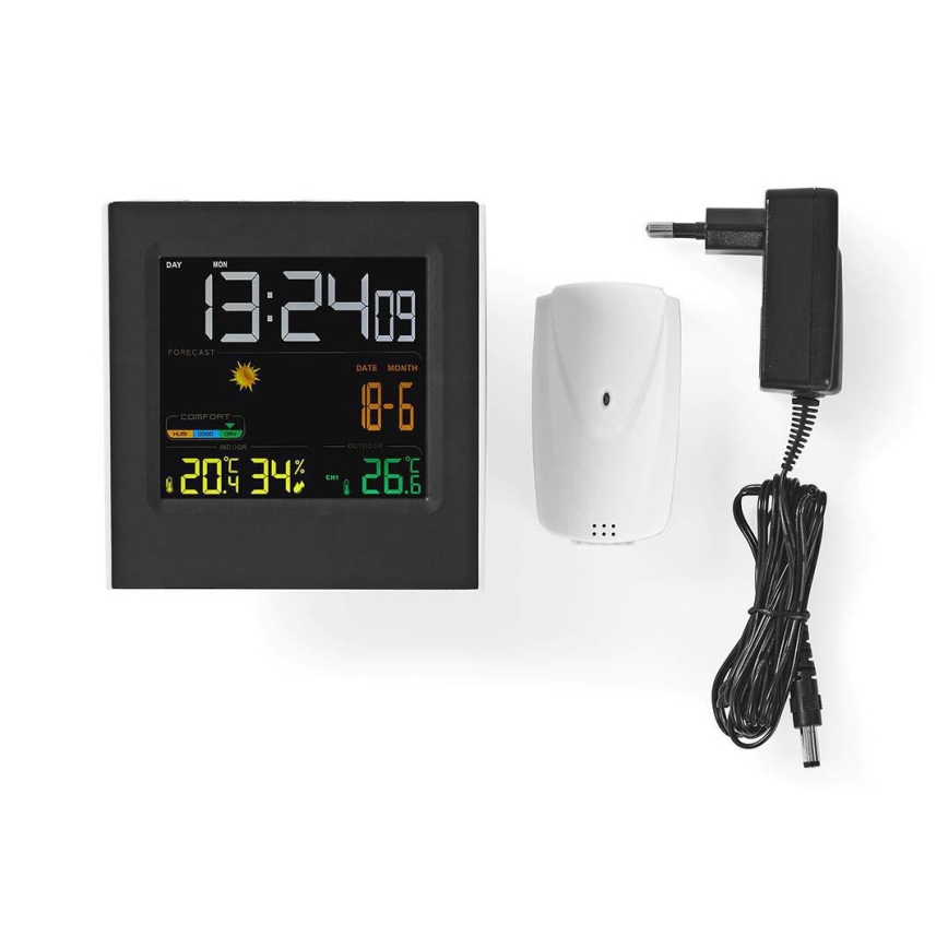 Wetterstation mit Farb-LCD-Anzeige 230V/3xAAA + 2xAA schwarz