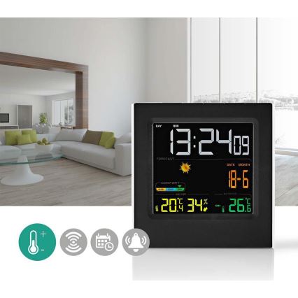 Wetterstation mit Farb-LCD-Anzeige 230V/3xAAA + 2xAA schwarz