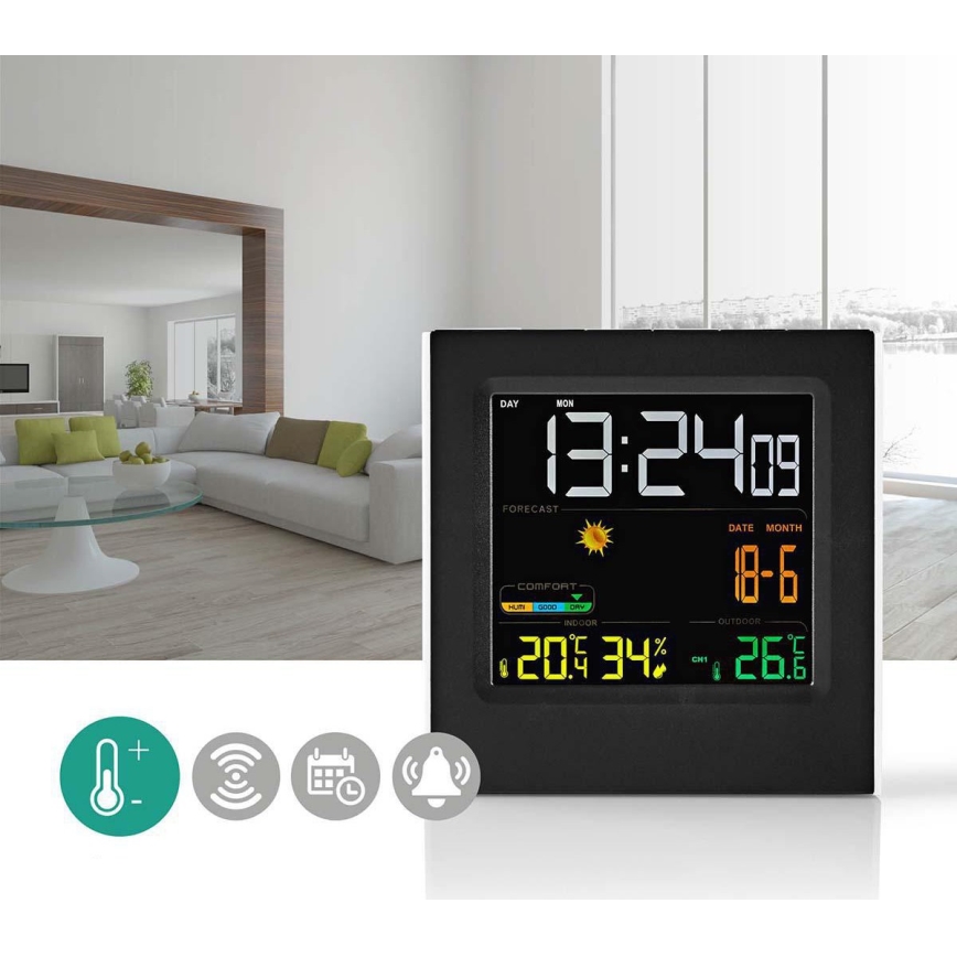 Wetterstation mit Farb-LCD-Anzeige 230V/3xAAA + 2xAA schwarz