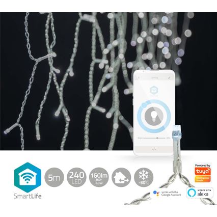 LED-Weihnachtsvorhang 240xLED/8 Funktionen 8m IP65 WLAN Tuya kaltweiß
