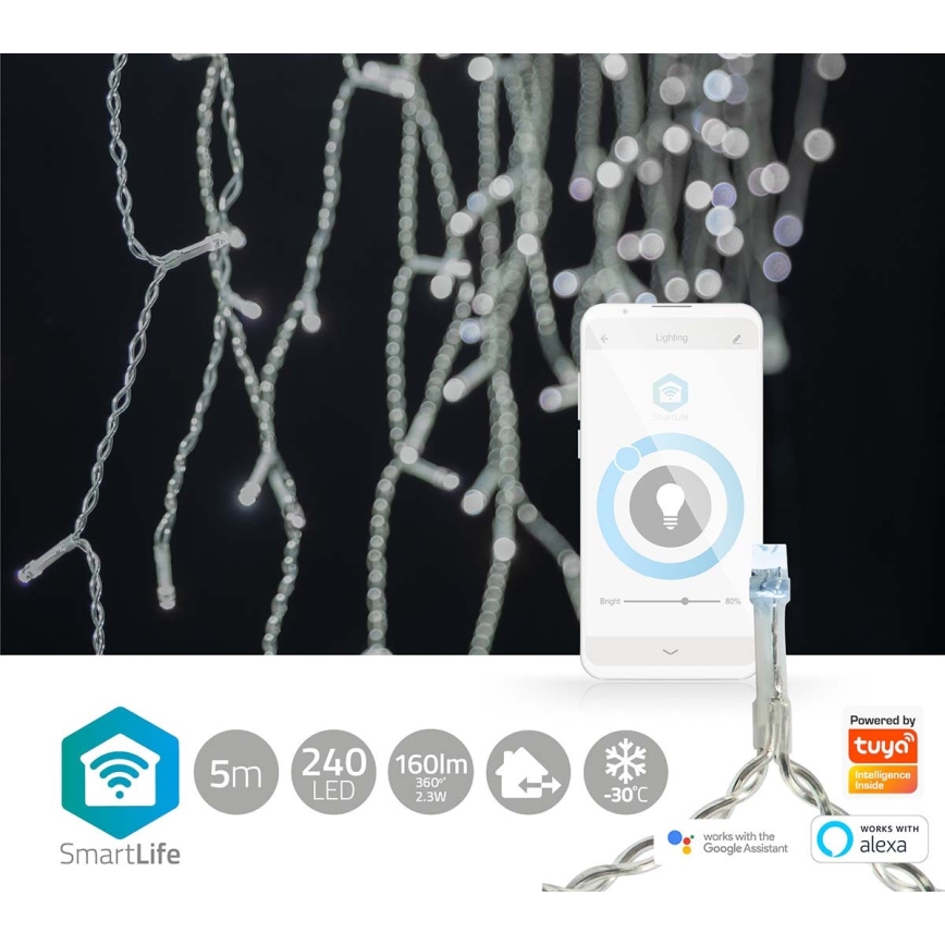LED-Weihnachtsvorhang 240xLED/8 Funktionen 8m IP65 WLAN Tuya kaltweiß
