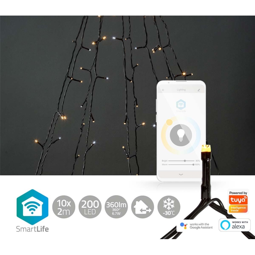 LED Außen-Weihnachtsvorhang 200xLED/8 Funktionen 10x2m IP65 Wi-Fi Tuya warmweiß bis kaltweiß