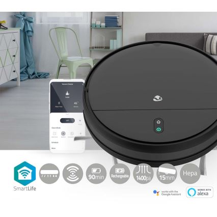 Intelligenter Saugroboter mit Wischfunktion 28W/2500 mAh WLAN Schwarz + Fernbedienung