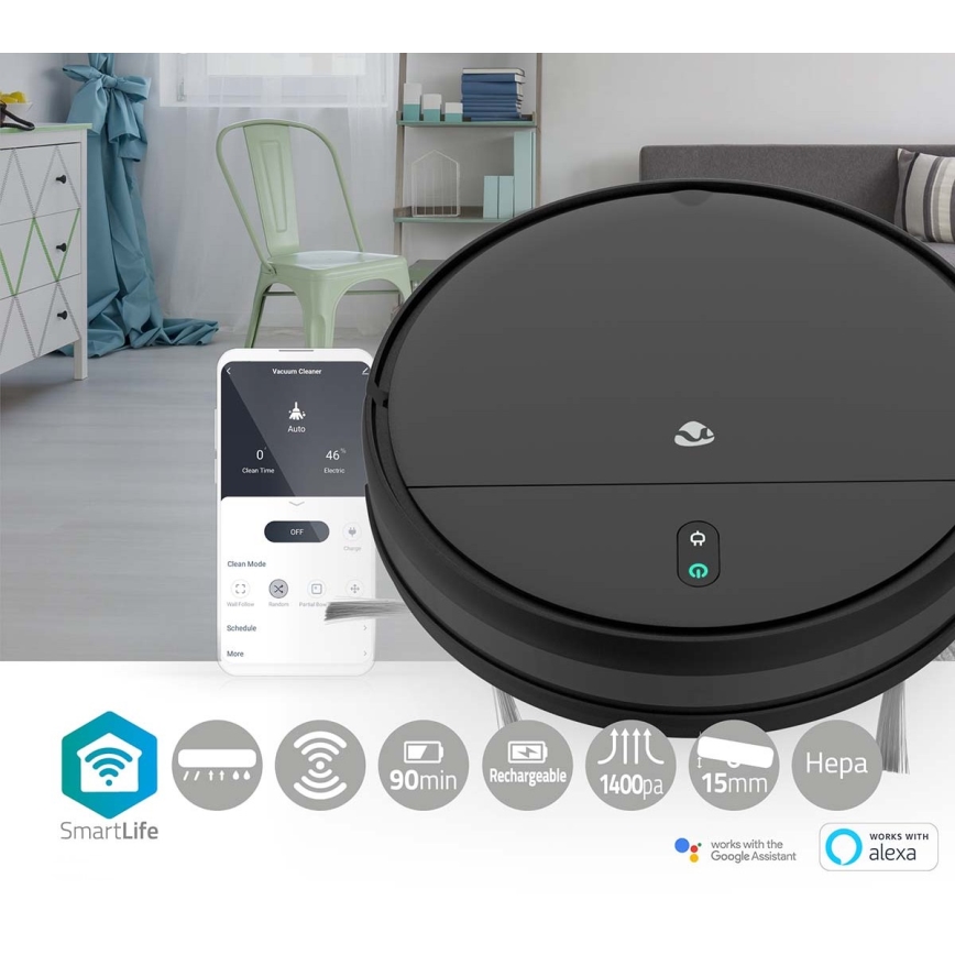Intelligenter Saugroboter mit Wischfunktion 28W/2500 mAh WLAN Schwarz + Fernbedienung