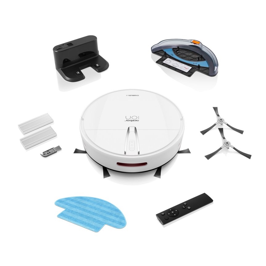 Niceboy ION Charles i4 - Intelligenter 2-in-1 Saugroboter 4400 mAh Wi-Fi Weiß + Fernbedienung