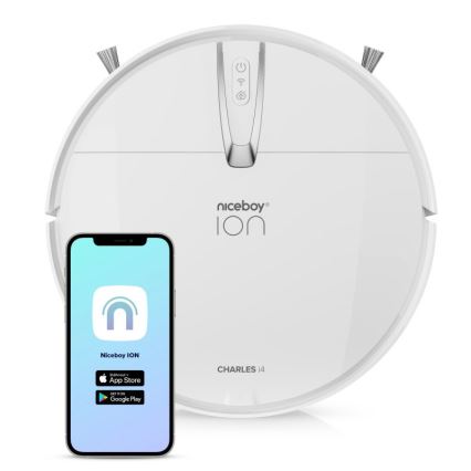Niceboy ION Charles i4 - Intelligenter 2-in-1 Saugroboter 4400 mAh Wi-Fi Weiß + Fernbedienung