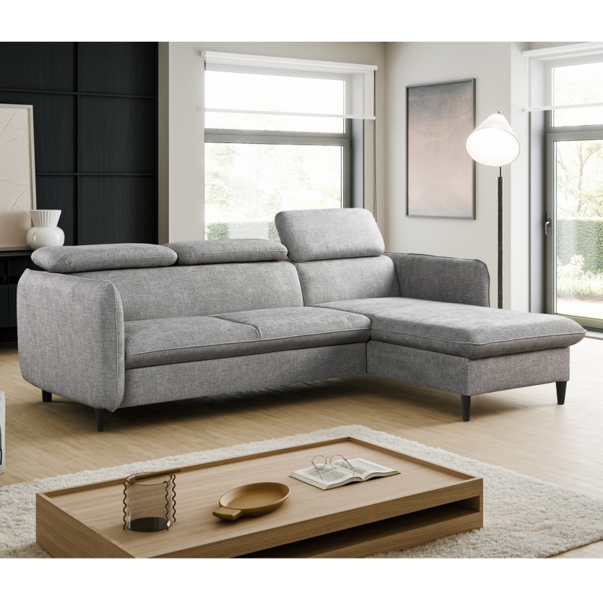 NISA Ecksofa mit Schlaffunktion und Stauraum, L-Form, grau, rechts