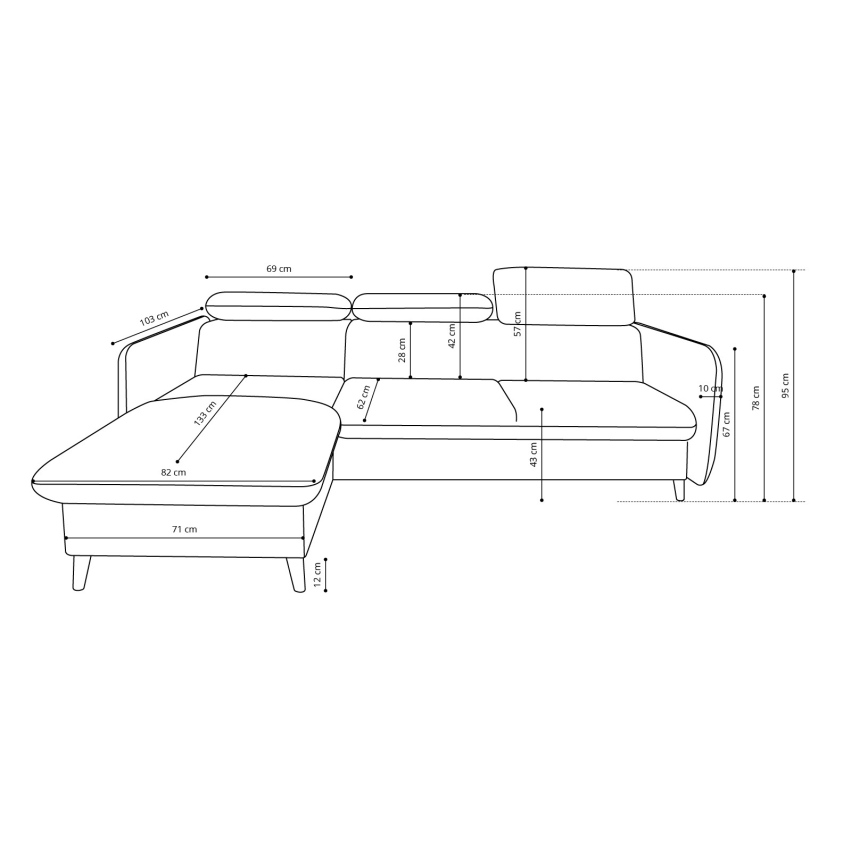 NISA Ecksofa mit Schlaffunktion und Stauraum, L-Form, grau, rechts