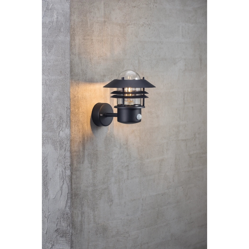 Nordlux - Outdoor-Wandleuchte mit Sensor BLOKHUS 1xE27/60W/230V IP54 schwarz