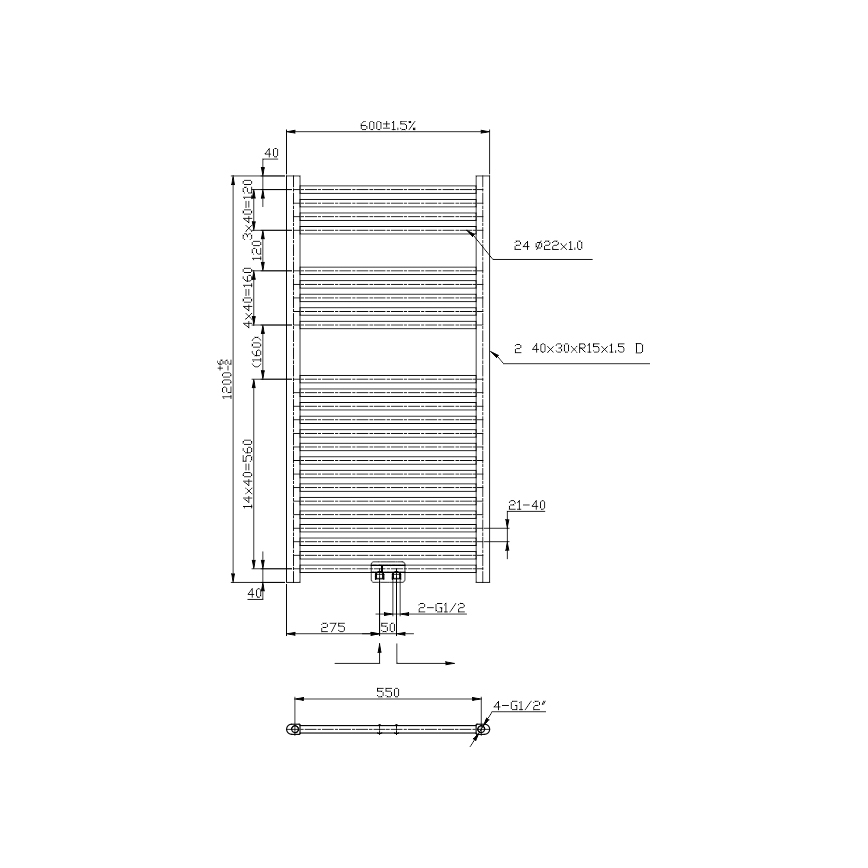 Novaservis - Handtuchheizkörper 644W/230V 120x60 cm schwarz gerade