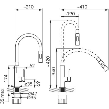 Novaservis - Wasserhahn (Armatur) mit flexiblem Arm glänzendes Chrom/grau