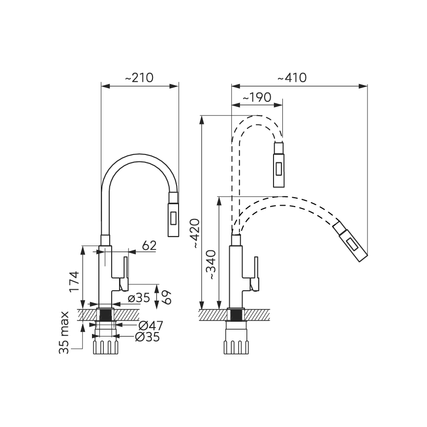 Novaservis - Wasserhahn (Armatur) mit flexiblem Arm glänzendes Chrom/grau