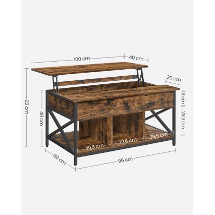 NYRO Couchtisch mit Hebefunktion, braun/schwarz