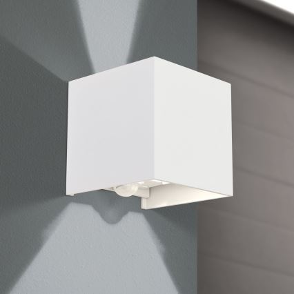 LED-Outdoor-Wandleuchte mit Bewegungs- und Dämmerungssensor CUBE-S LED/13W/230V IP54 weiß