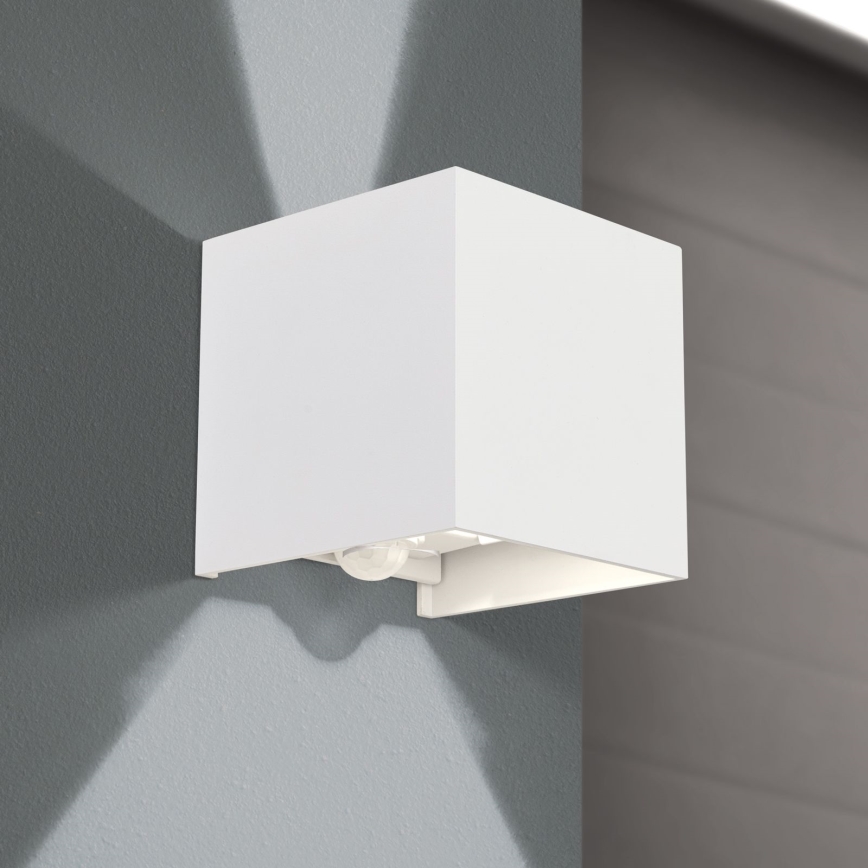 LED-Outdoor-Wandleuchte mit Bewegungs- und Dämmerungssensor CUBE-S LED/13W/230V IP54 weiß