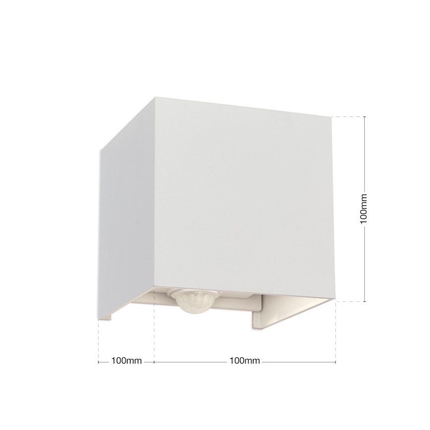 LED-Outdoor-Wandleuchte mit Bewegungs- und Dämmerungssensor CUBE-S LED/13W/230V IP54 weiß