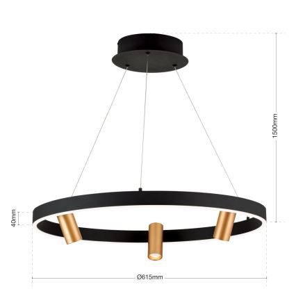 LED dimmbare Hängeleuchte an Kabel BERLIN LED/50W/230V schwarz/gold