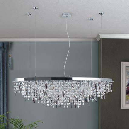Kristall-Kronleuchter an Aufhängung CRYSTALRIVER 21xG9/40W/230V glänzendes Chrom