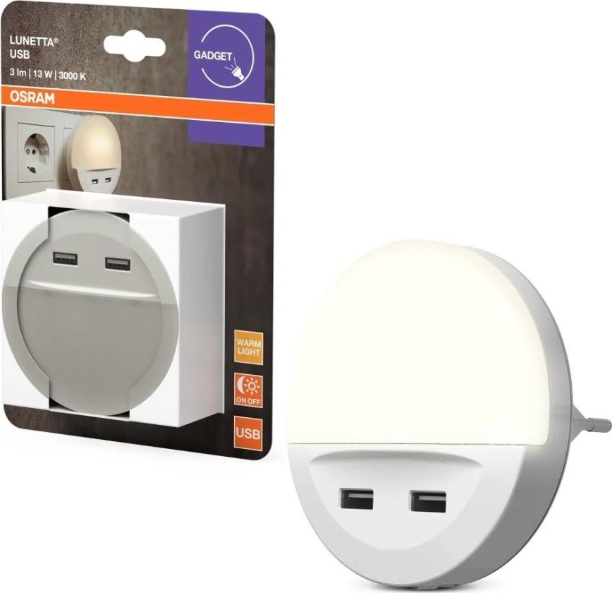 Osram - LED-Nachtlicht für die Steckdose mit Sensor LUNETTA 2xUSB LED/13W/230V