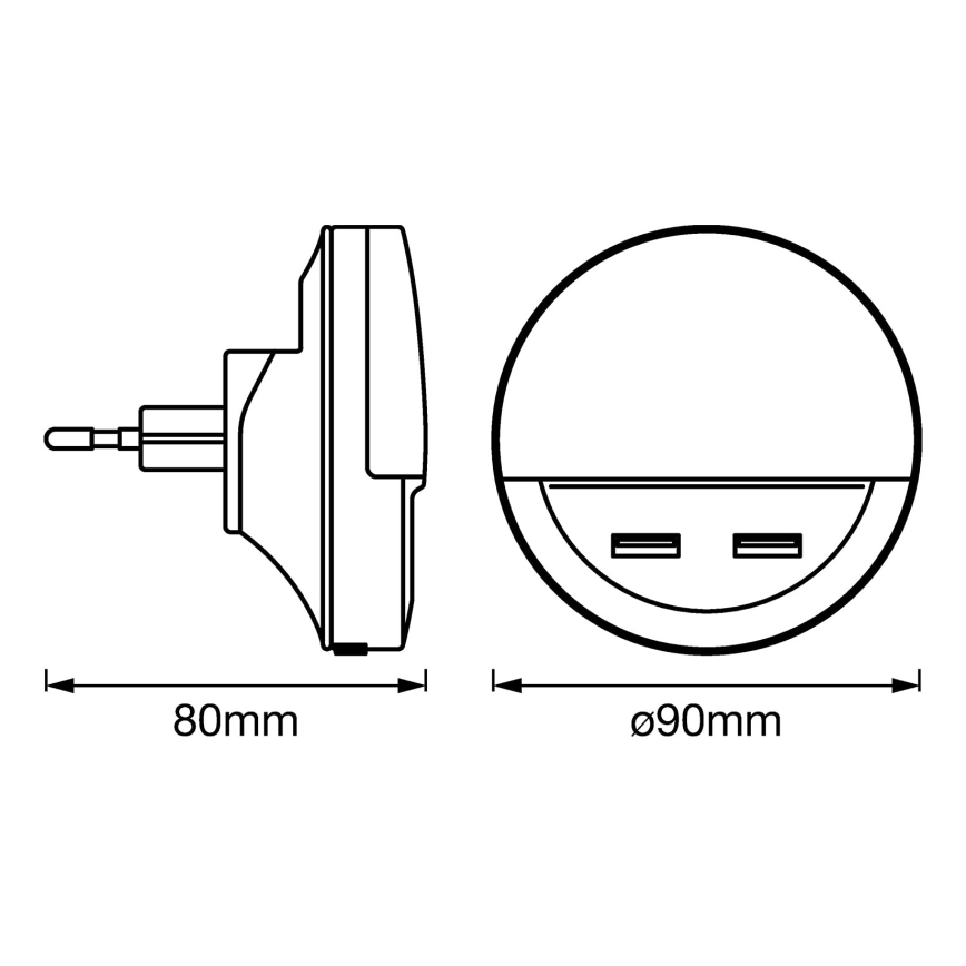 Osram - LED-Nachtlicht für die Steckdose mit Sensor LUNETTA 2xUSB LED/13W/230V