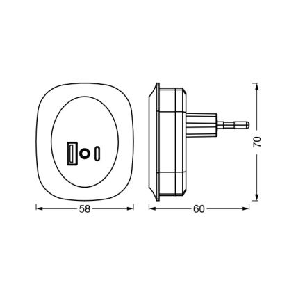 Osram - LED-Nachtlicht zum Einstecken mit Sensor und USB LUNETTA LED/12,5W/230V schwarz