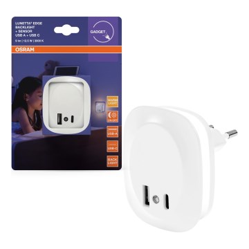 Osram - LED-Nachtlicht zum Einstecken mit Sensor und USB LUNETTA LED/12,5W/230V weiß