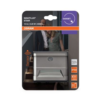 Osram - LED Treppenleuchte mit Sensor NIGHTLUX LED/0,25W/3xAAA IP54 silber