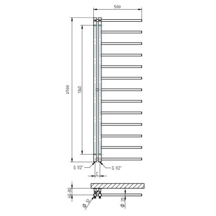 P.M.H. AP2W-L - Badezimmer-Handtuchheizkörper APOLLO 346 W 150 cm rechts/weiß
