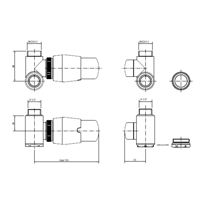 P.M.H. INTER-LW - Ventil mit Thermostatkopf INTER links/weiß