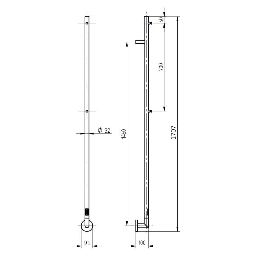 P.M.H. OL1SS - Elektrischer Handtuchwärmer OLE 24W/230V 170 cm IP44 polierter Edelstahl