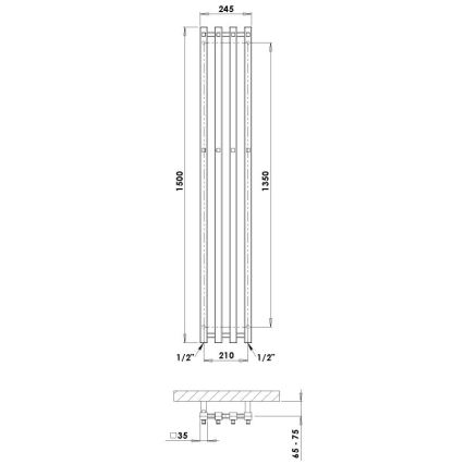 P.M.H. P2W/4 - Handtuchheizkörper PLUTO 406 W, 150 cm, weiß