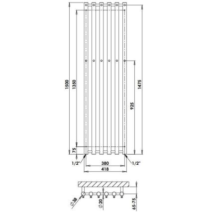 P.M.H. R2C/6 - Badezimmer-Handtuchheizkörper ROSENDAL, 525 W, 150 cm, glänzender Chrom