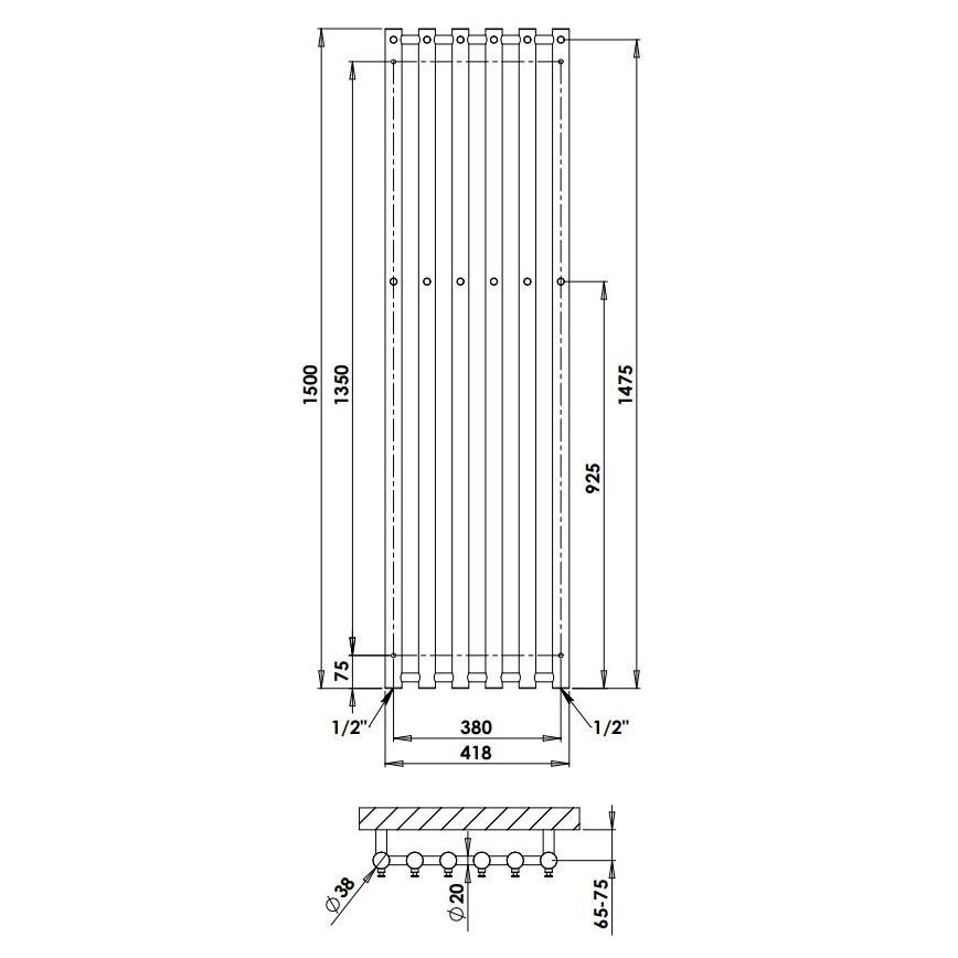 P.M.H. R2C/6 - Badezimmer-Handtuchheizkörper ROSENDAL, 525 W, 150 cm, glänzender Chrom